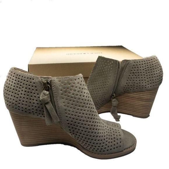 Lucky Brand Peep Toe Perforated Wedge Booties - Picture 1 of 5